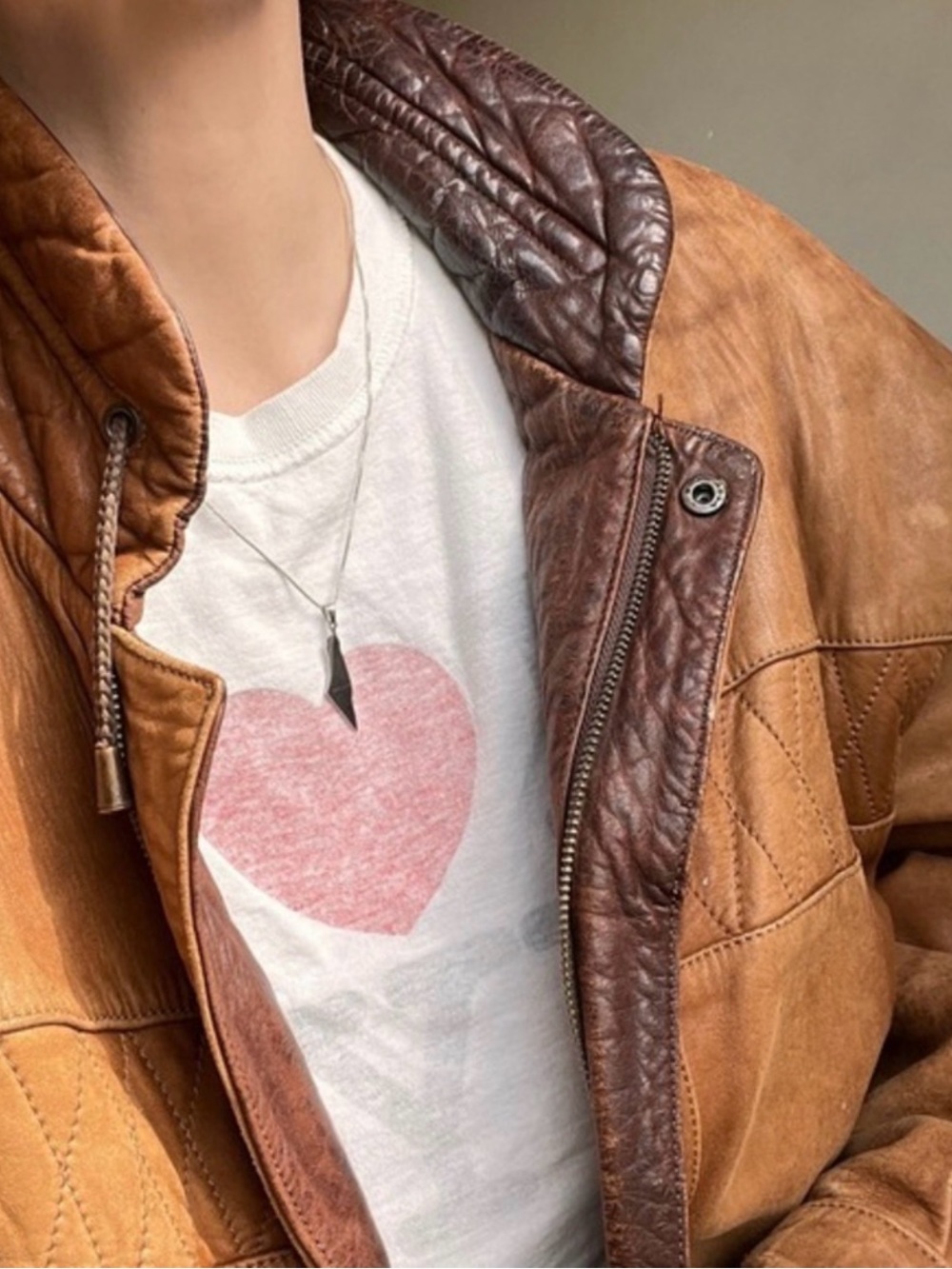 Vintage 90s Leather Bomber Jacket | Quilted Funnel Neck | Oversized Brown | L - Picture 3 of 16